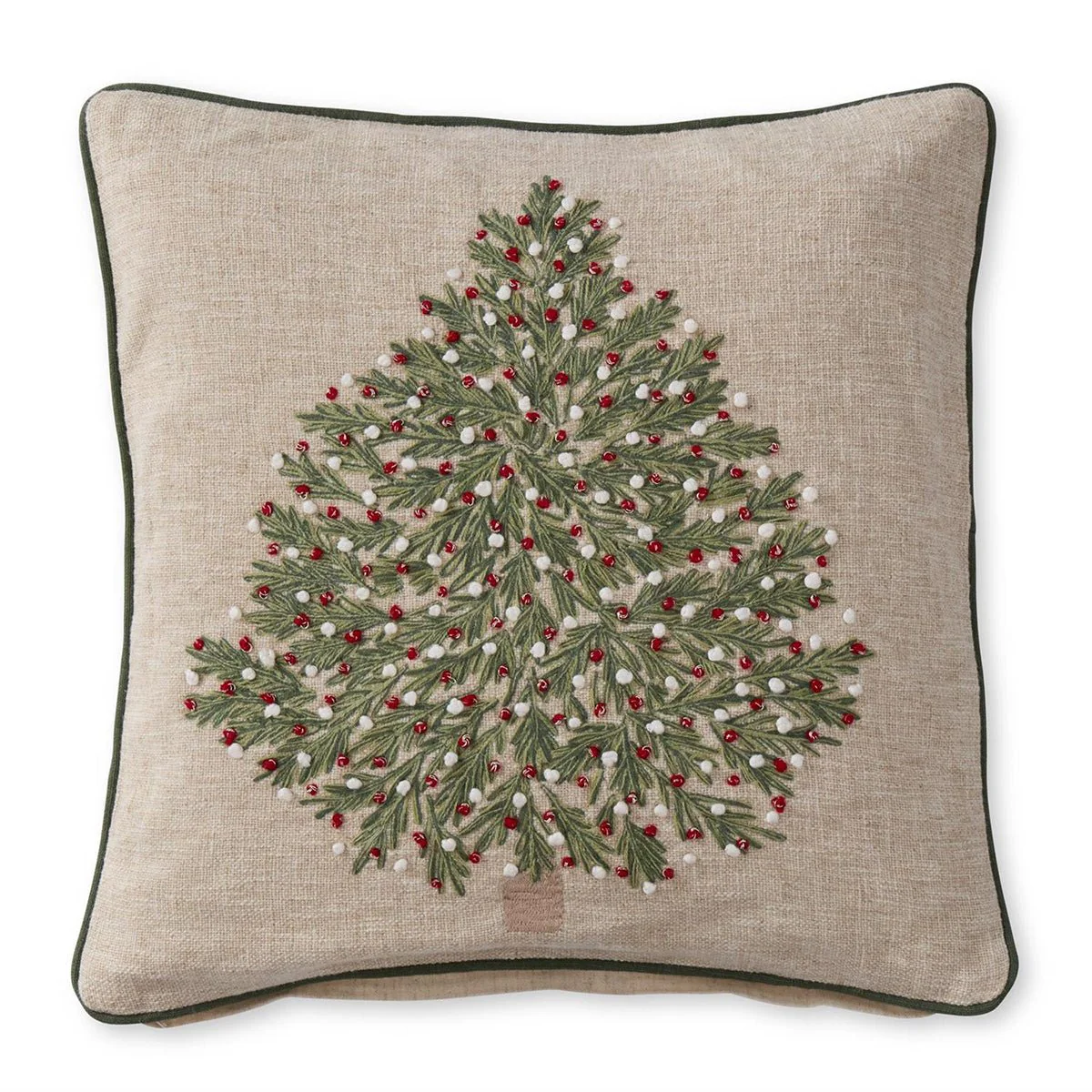 Embroidered Tree Pillow with Ornaments