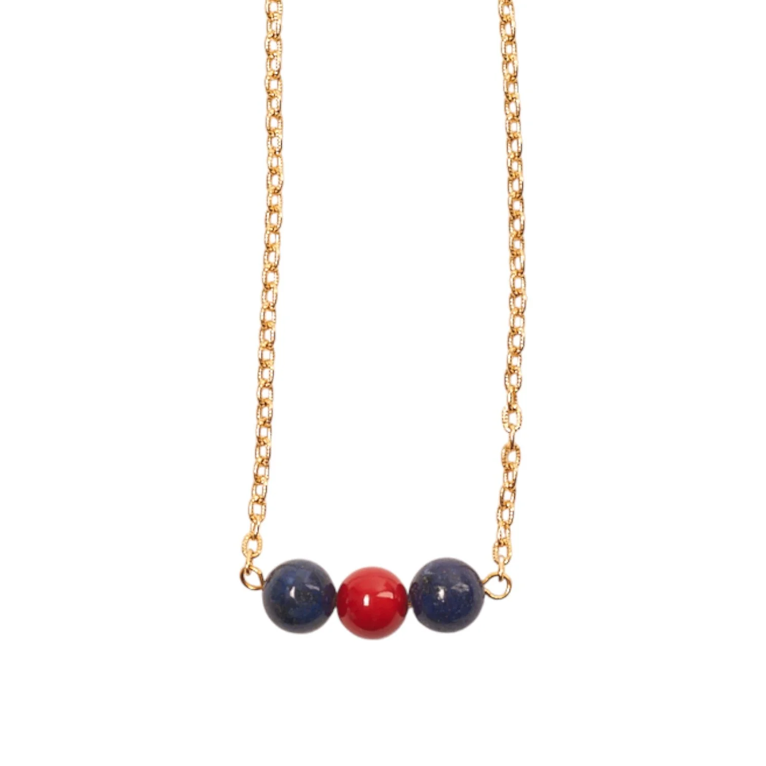 Monticello Lapis & Red Coral Bead Necklace