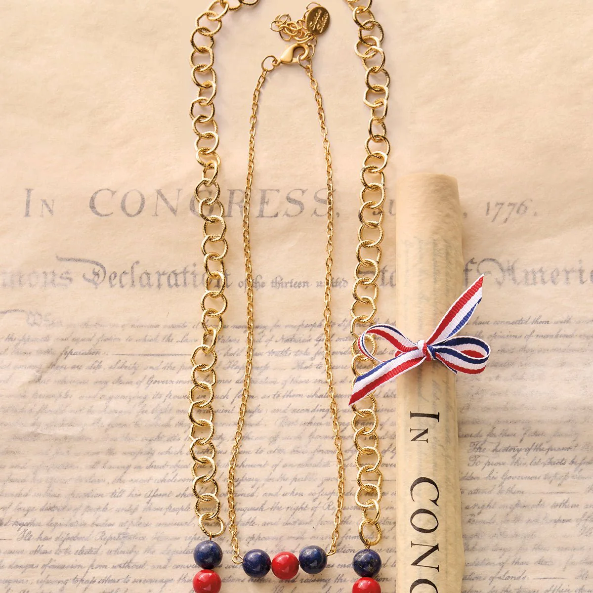 Monticello Lapis & Red Coral Bead Necklace - Image 2
