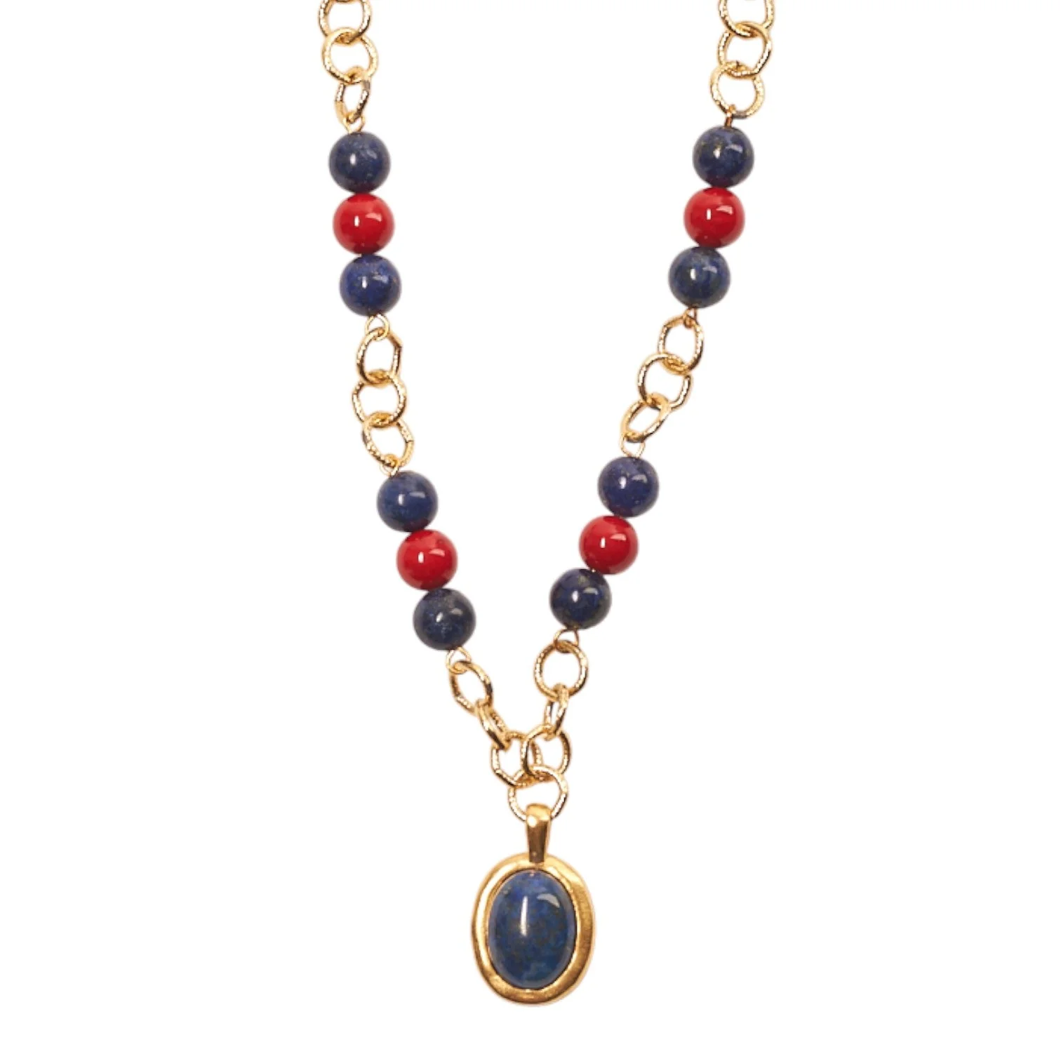 Monticello Lapis & Red Coral Pendant Necklace