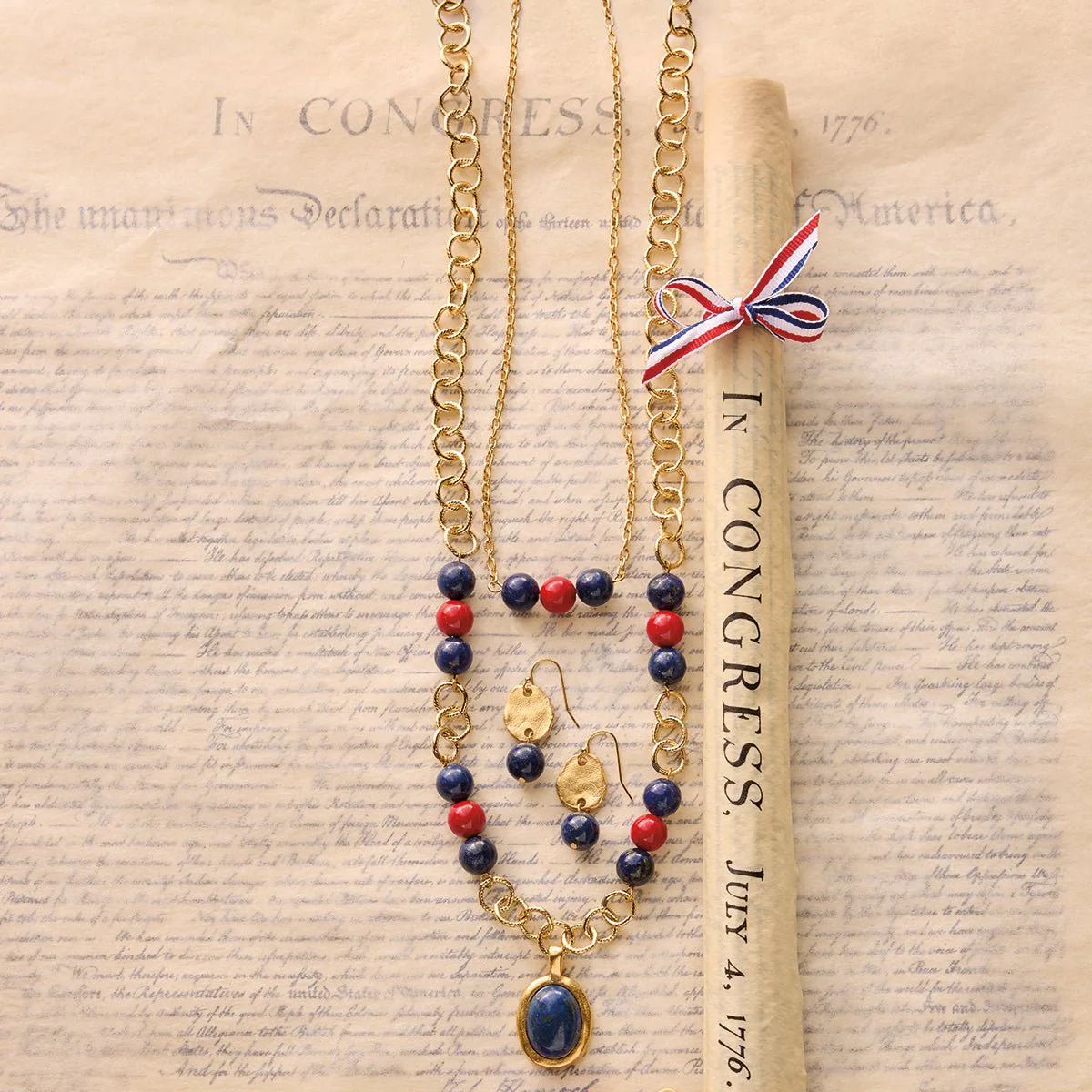 Monticello Lapis & Red Coral Pendant Necklace - Image 2