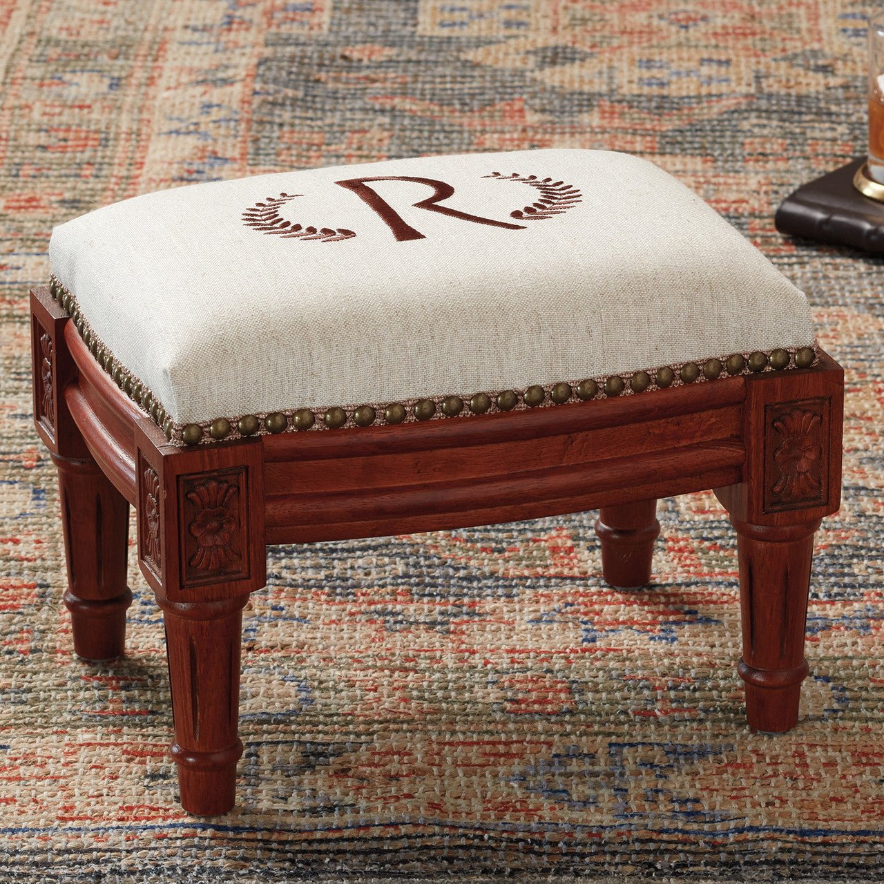 Laurel Embroidered Footstool - Image 2