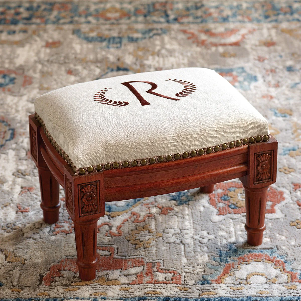 Laurel Embroidered Footstool - Image 3