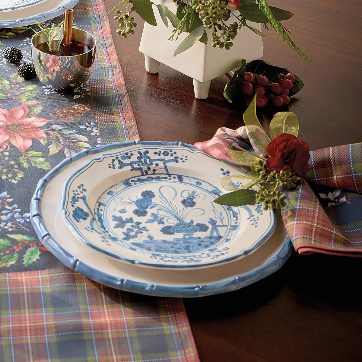 Blue & White Bamboo Melamine Dinner Plates (set of 4) - Image 3